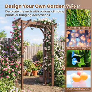 7 Ft Garden Arch Wooden Arbor Outdoor Wood Trellis for Climbing Plants-Rustic Brown