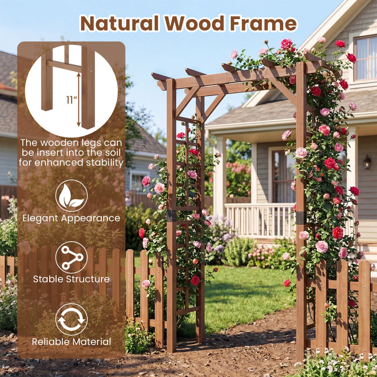 7 Ft Garden Arch Wooden Arbor Outdoor Wood Trellis for Climbing Plants-Rustic Brown