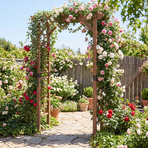 7 Ft Garden Arch Wooden Arbor Outdoor Wood Trellis for Climbing Plants-Rustic Brown
