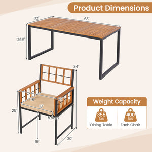 7-Piece Outdoor Dining Set with Acacia Wood Table & Chairs and Umbrella Hole-Natural & Black
