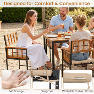 7-Piece Outdoor Dining Set with Acacia Wood Table & Chairs and Umbrella Hole-Natural & Black
