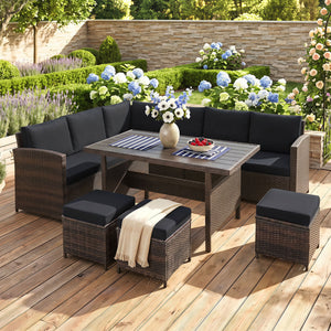 7 Pieces Hand-woven Cozy Wicker Patio Furniture Set-Black