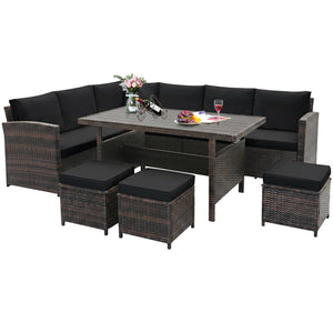 7 Pieces Hand-woven Cozy Wicker Patio Furniture Set-Black