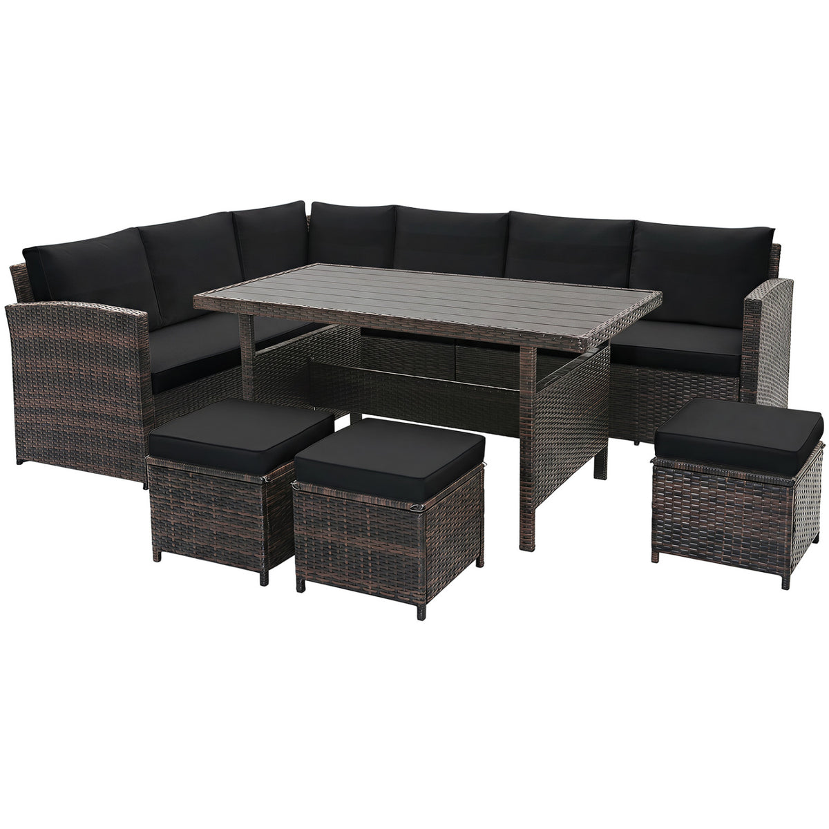 7 Pieces Hand-woven Cozy Wicker Patio Furniture Set-Black