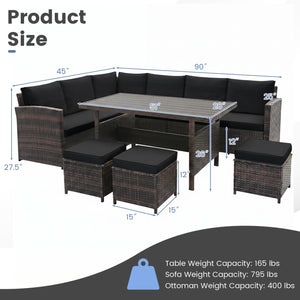 7 Pieces Hand-woven Cozy Wicker Patio Furniture Set-Black