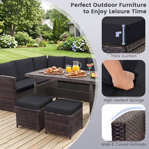 7 Pieces Hand-woven Cozy Wicker Patio Furniture Set-Black