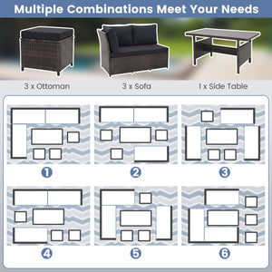 7 Pieces Hand-woven Cozy Wicker Patio Furniture Set-Black