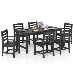 7 Pieces Outdoor Dining Table Set for 6 People 67 Inch HDPE Patio Rectangle Table and 6 Armchairs-Black