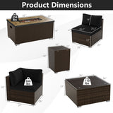 7 Pieces Outdoor Furniture Set with 32 Inch Fire Pit Table and Propane Tank Cover-Black