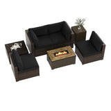 7 Pieces Outdoor Furniture Set with 32 Inch Fire Pit Table and Propane Tank Cover-Black