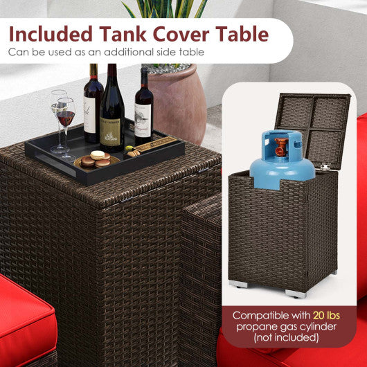 7 Pieces Outdoor Furniture Set with 32 Inch Fire Pit Table and Propane Tank Cover-Black