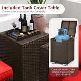 7 Pieces Outdoor Furniture Set with 32 Inch Fire Pit Table and Propane Tank Cover-Black