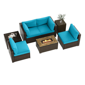 7 Pieces Outdoor Furniture Set with 32 Inch Fire Pit Table and Propane Tank Cover-Turquoise
