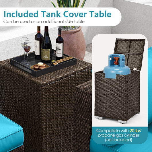 7 Pieces Outdoor Furniture Set with 32 Inch Fire Pit Table and Propane Tank Cover-Red