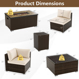 7 Pieces Outdoor Furniture Set with 32 Inch Fire Pit Table and Propane Tank Cover-White