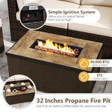 7 Pieces Outdoor Furniture Set with 32 Inch Fire Pit Table and Propane Tank Cover-White