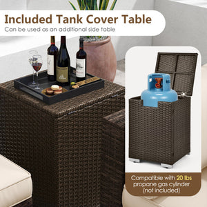 7 Pieces Outdoor Furniture Set with 32 Inch Fire Pit Table and Propane Tank Cover-Turquoise