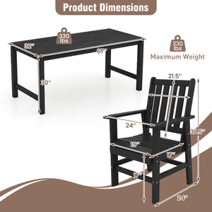 7 Pieces Patio Dining Set Outdoor HDPE Weather Resistant Table and Chairs Set-Black