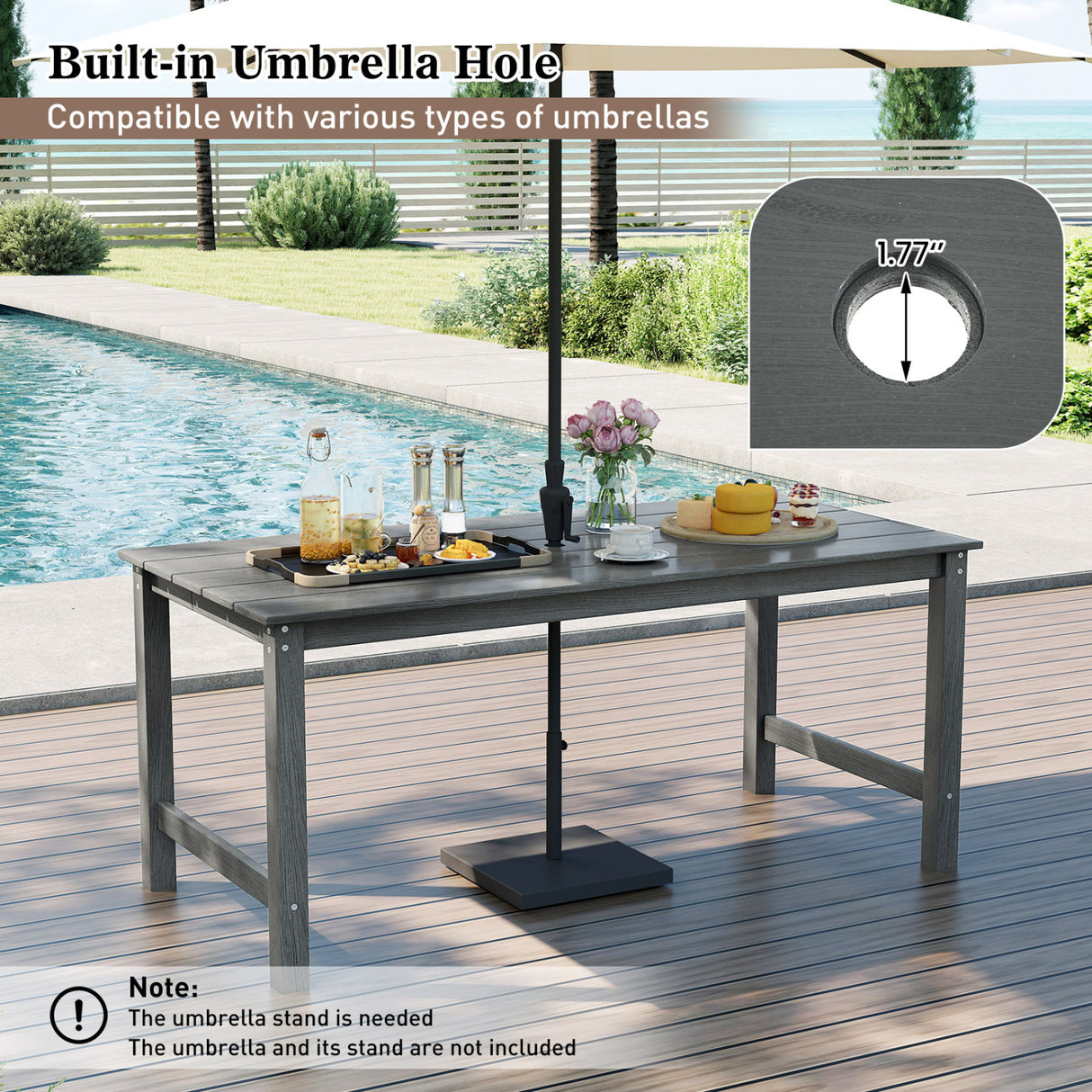 7 Pieces Patio Dining Set Outdoor HDPE Weather Resistant Table and Chairs Set-Grey