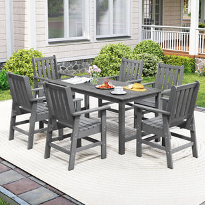 7 Pieces Patio Dining Set Outdoor HDPE Weather Resistant Table and Chairs Set-Grey