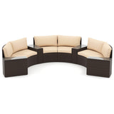 7 Pieces Patio Furniture Set PE Rattan Half-Moon Curved Sofas with Side Tables-Brown