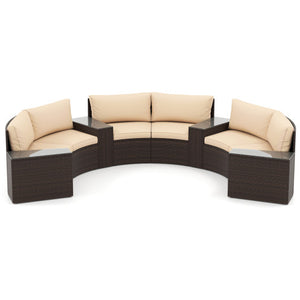 7 Pieces Patio Furniture Set PE Rattan Half-Moon Curved Sofas with Side Tables-Brown