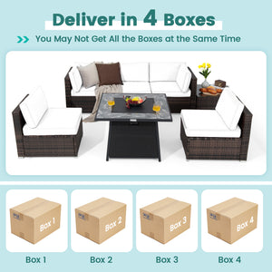 7 Pieces Patio Furniture Set with 35 Inches 50000 BTU Propane Gas Fire Pit Table and Waterproof Cover for Firpit-Turquoise