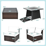 7 Pieces Patio Furniture Set with 35 Inches 50000 BTU Propane Gas Fire Pit Table and Waterproof Cover for Firpit-Navy