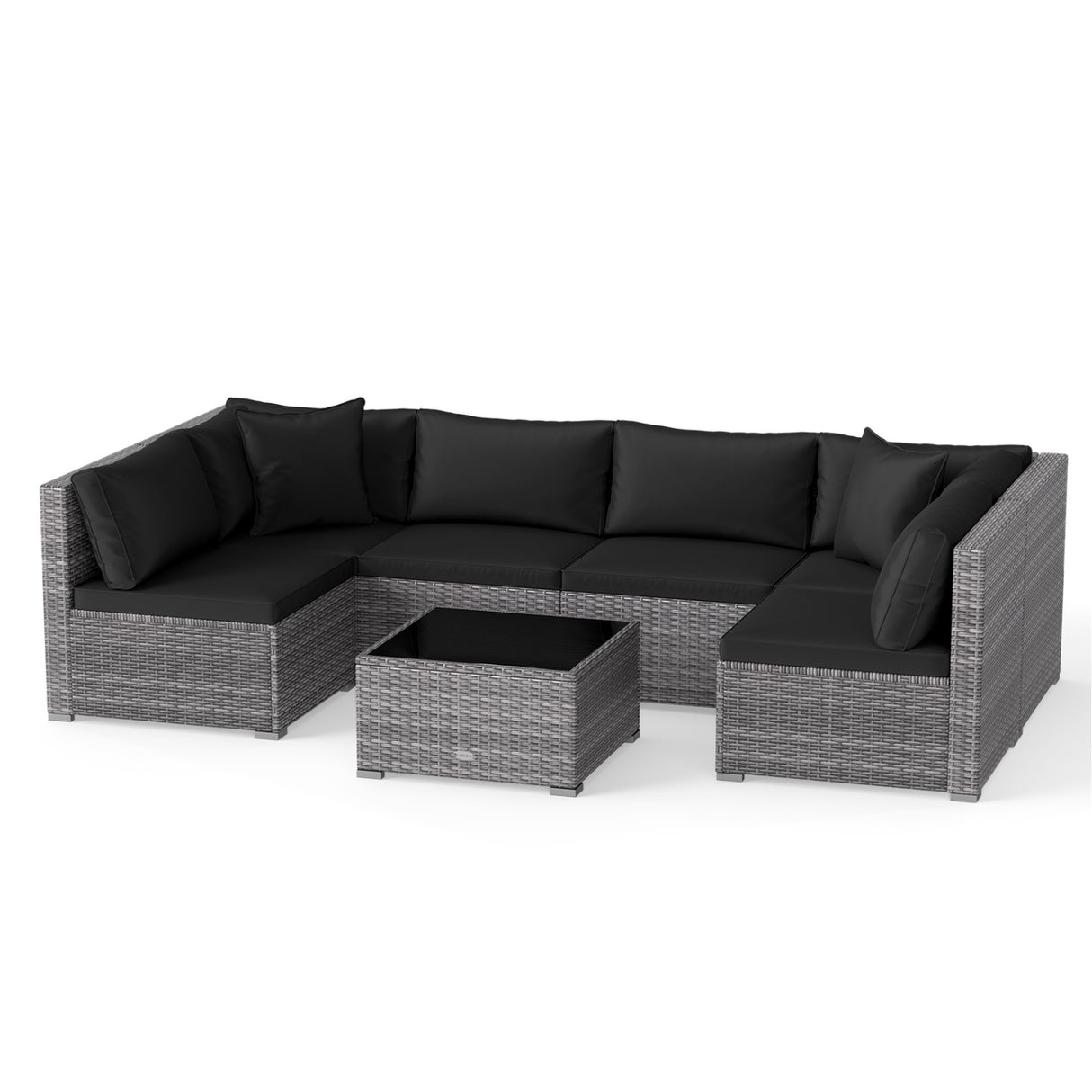 7 Pieces Patio Rattan Furniture Set Sectional Sofa Garden Cushion-Red