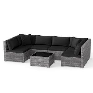 7 Pieces Patio Rattan Furniture Set Sectional Sofa Garden Cushion-Red