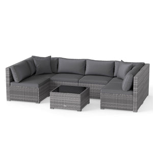 7 Pieces Patio Rattan Furniture Set Sectional Sofa Garden Cushion-Gray