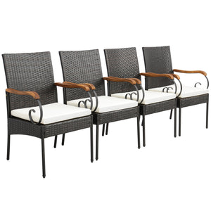 7 Pieces Patio Rattan Dining Set with 2 Inches Umbrella Hole-Curved Handrail