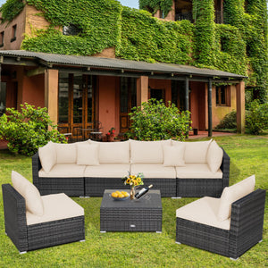 7 Pieces Patio Rattan Furniture Set with Sectional Sofa Cushioned-Beige