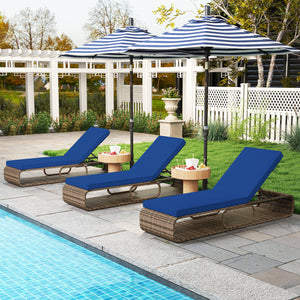 7-Position Adjustable PE Rattan Outdoor Chaise Lounge Chair-Navy