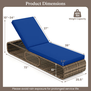 7-Position Adjustable PE Rattan Outdoor Chaise Lounge Chair-Navy