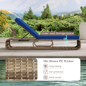 7-Position Adjustable PE Rattan Outdoor Chaise Lounge Chair-Navy