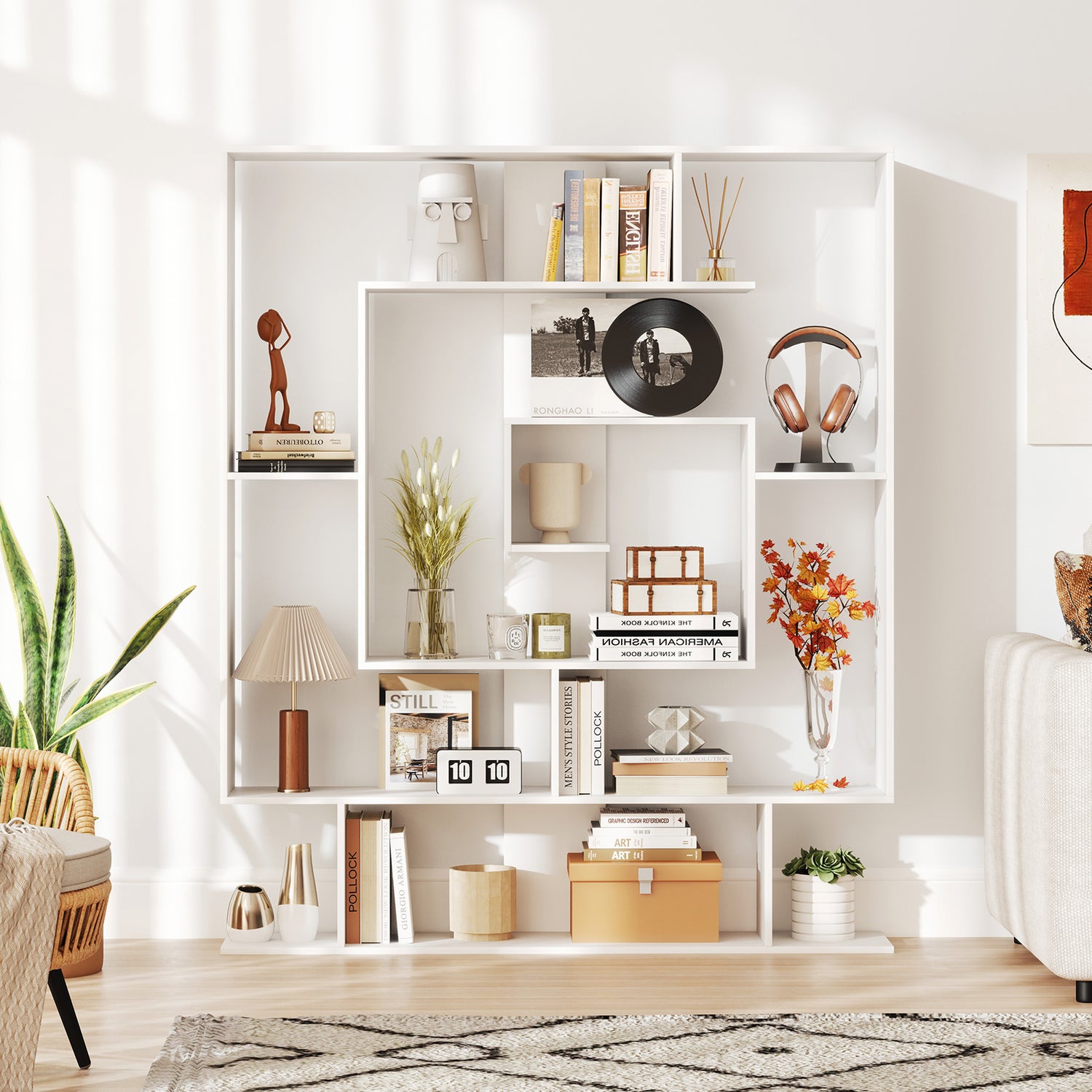 7-Tier Bookshelf  Open Display Shelf Rack for Home Office-White