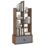 7-Tier Open-Back Bookshelf with Drawer-Rustic Brown