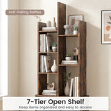 7-Tier Open-Back Bookshelf with Drawer-Rustic Brown