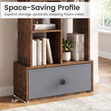 7-Tier Open-Back Bookshelf with Drawer-Rustic Brown