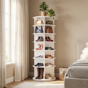 7-Tier Rotating Shoe Rack Tower Freestanding Spinning Shoe Organizer-White