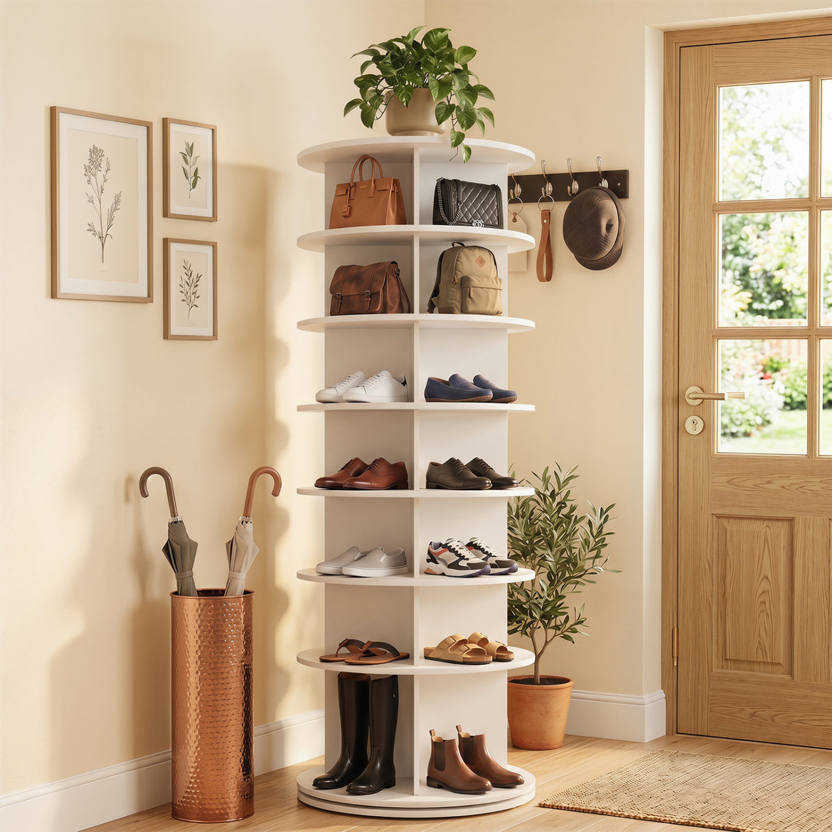 7-Tier Rotating Shoe Rack Tower Freestanding Spinning Shoe Organizer-White