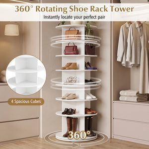 7-Tier Rotating Shoe Rack Tower Freestanding Spinning Shoe Organizer-White
