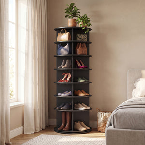 7-Tier Rotating Shoe Rack Tower Freestanding Spinning Shoe Organizer-Black