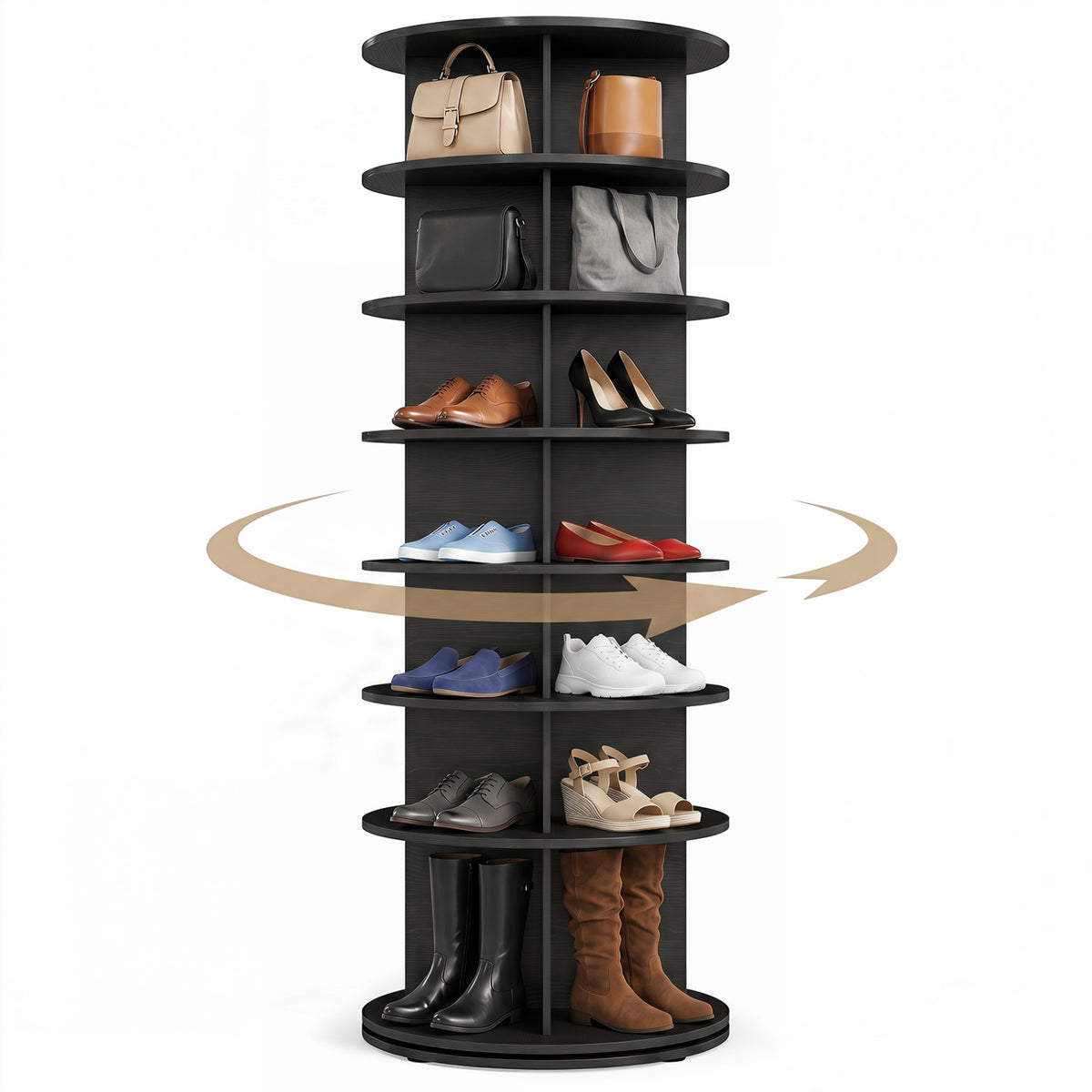 7-Tier Rotating Shoe Rack Tower Freestanding Spinning Shoe Organizer-Black