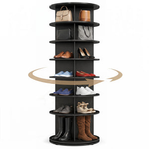 7-Tier Rotating Shoe Rack Tower Freestanding Spinning Shoe Organizer-Black