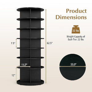 7-Tier Rotating Shoe Rack Tower Freestanding Spinning Shoe Organizer-Black