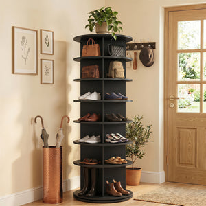 7-Tier Rotating Shoe Rack Tower Freestanding Spinning Shoe Organizer-Black