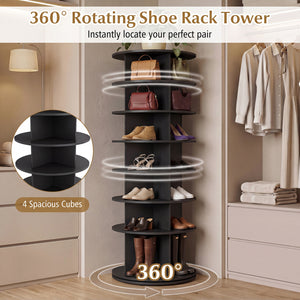 7-Tier Rotating Shoe Rack Tower Freestanding Spinning Shoe Organizer-Black