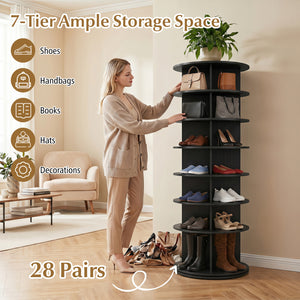 7-Tier Rotating Shoe Rack Tower Freestanding Spinning Shoe Organizer-Black